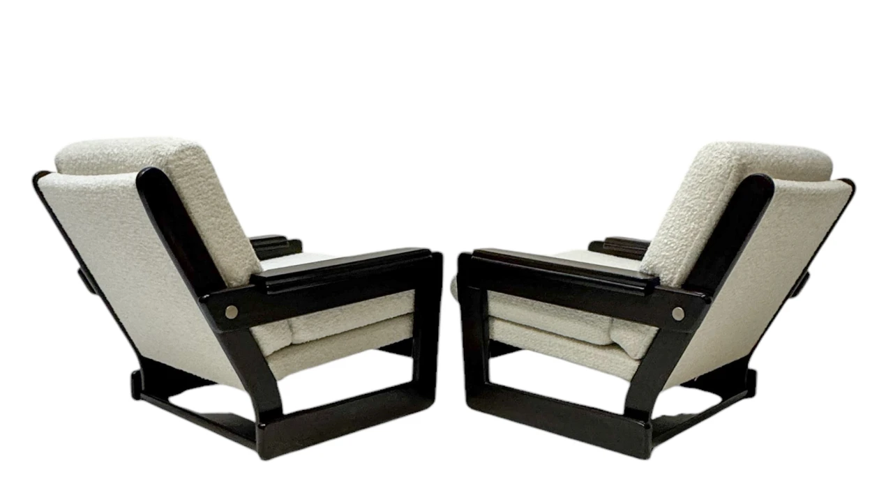 Mid-Century Modern Wenge Lounge Chairs with Bouclé Upholstery, 1970s
